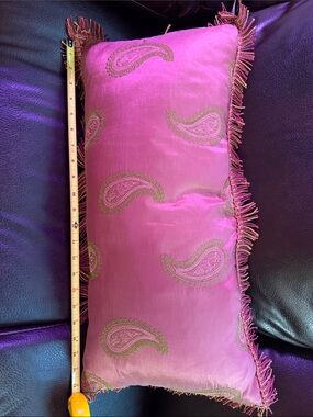 Fuchsia Paisley silk Fringe Accent Pillow - Decorative Throw 22by 12.